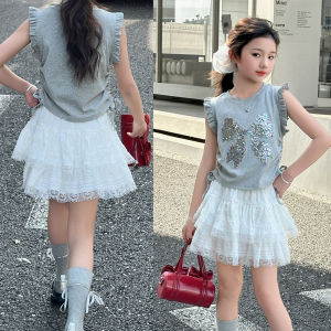 Rolanko Girls Boho Lace Skorts Flowy Ruffle Tiered Crochet Mini Skirts with Built-in Shorts 7-13Years