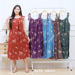 Daster Yukensi Panjang Kezia Motif Printing Batik Sakura Pekalongan Baju Dress Piyama Wanita Tidur Bali Bumil Busui