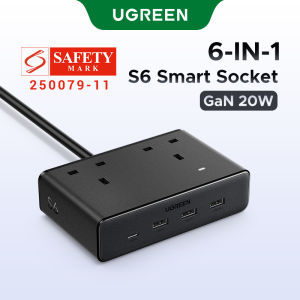 UGREEN S6 GaN 20W Smart Charger Socket Charger 7-in-1 Power Strip with 2 AC Outlets 3 USB-A Ports 1 USB-C Ports for Switch 2 iPhone 17 16 Pro Max Samsung S25 Home Office Model:65182