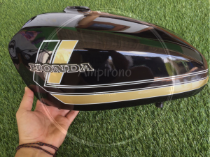 TANGKI HONDA CB100 PRESS BAHAN TEBAL BERKUALITAS WARNA HITAM GLOSY STRIP EMAS tangki cb tangki sultan tangki doraemon cat glosy tangki press honda cb