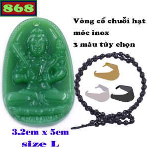 Mặt dây chuyền Phật Hư không tạng đá xanh 2.2 x 3.6 cm 3.2 x 5 cm kèm vòng cổ hạt chuỗi đá đen + móc inox Phật bản mệnh