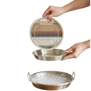 Bộ Khay Lọc Hứng Dầu bằng thép không gỉ Khay hấp thực phẩm 22cmx sâu 3cm ( bộ 2 món)