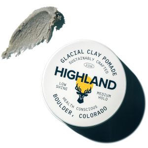 Highland Glacial Hair Clay Pomade - Sản phẩm tạo kiểu tóc đoạt giải thưởng dành cho nam và nữ được làm từ 100% nguyên liệu tự nhiên và hữu cơ giúp chăm sóc tóc và da đầu. Độ bóng thấp độ giữ nếp trung bình.