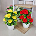 Tanaman Hias Pot Bunga Mawar Artificial Ornamen Bahan Plastik Mini Palsu Dekorasi Ruangan PBP62. 