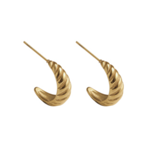 Gold Croissant Studs Earrings •Twist Dome Hoop Earring Hypoallergenic Minimalist Stainless Titanium Steel ER201
