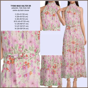 Dress Maxi Wanita Tanpa Lengan Murah (TYD60 Halter Pink Floral)