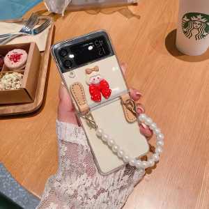 Case Samsung Galaxy Z Flip 4 5G Crystal Hardcase Free Pearl Chain Samsung Galaxy Z Flip 4 2022