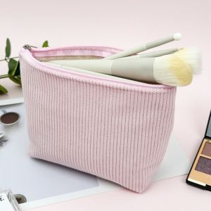 SFFGF Durable Corduroy Cosmetic Organizer Pouch Portable Zipper Large Capacity Toiletry Bag Essential Soft Dumpling Makeup Bag Daily