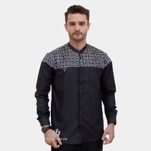 Baju Koko Pria Dewasa Lengan Panjang Motif Kobata Qynang Kombinasi Batik Terbaru