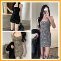AJW [SBT] Mini Dress Hanging Neck Style Premium | Dress Bodycon Hanging Neck Style Variasi Kancing Onn Casual | Dress Pesta Vintage Hanging Neck Style Kekinian. 