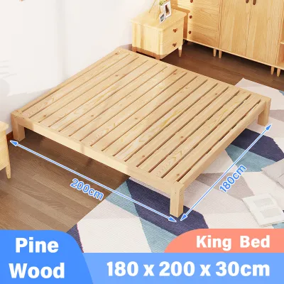 NAIJIA Solid Wood Bed Frame Without Headboard Single/Queen/King Size (120/150/180cm) Katil Kayu Platform Bed with Storage Drawer Storage Katil Kayu 实木床