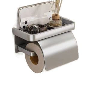 JEHUA Punch-free Toilet Paper Holder Wall-mounted Baffle Design Bathroom Tissue Self Easy To Install Phone Storage Tray Tissue Roll Hanger Home