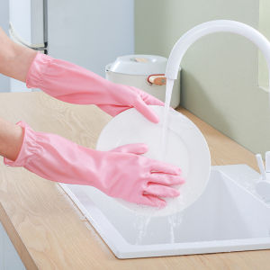 Long Rubber Gloves Waterproof Oil-resistant Thickened Durable Dishwashing Hand Gloves for Women Long Sleeve Multi-use Washing Clothes Kitchen Cleaning Housework Dishwashing Tools Household Gloves