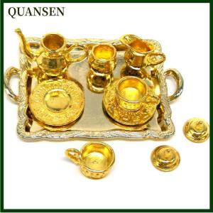 QUANSEN 10Pcs 1: 12 Dollhouse Furniture Miniature Dining Ware Metal Tea Cup Plate Set
