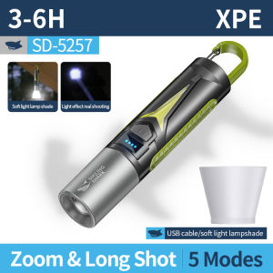 SMILING SHARK Super Bright Flashlight Camping LED Torch Light Zoom COB Side Light 5Mode With Hook Outdoor Camping Light Waterproof Hiking Household Lighting SD5257