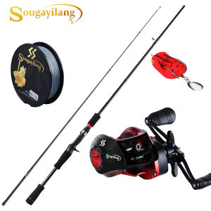 Sougayilang Fishing Set 2 Section M Power 1.8m 2.1m Fishing Rod with Spinning Reel or Baitcasting Fishing Reel Combo Fishing Line and Fishing Lure As Gift