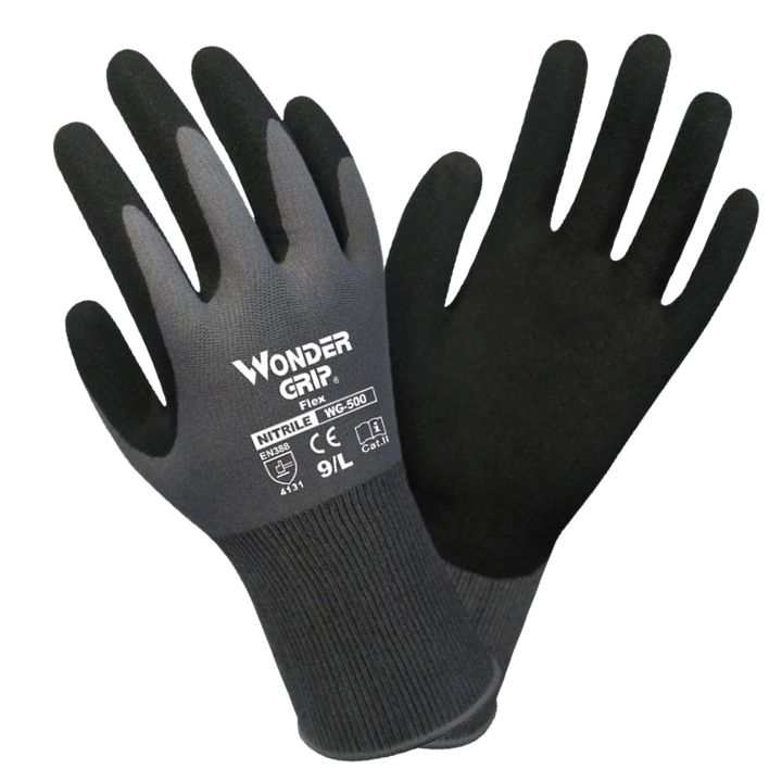 Wonder Grip Flex WG500 Glove EN388 Flex Latex Oil Proof Nitrile Nylon Work Gloves garden