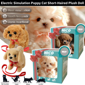 Puppy and Cat Simulation Short-Haired Plush Doll Walking and Barking Electric Puppy Sounding Sleeping Toy 🐕 Kids Gift Stuffed 小狗狗短毛绒公仔