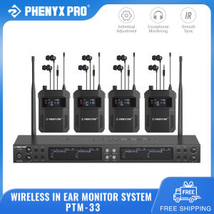 Phex Pro PTM-33 nhét tai không dây hệ thống giám sát Quad-Channel Mono Không Dây IEM Hệ Thống Kim Loại IEM 4 Bodypacks 4X25 UHF Tần số Rack Mount 164ft Phạm Vi Mono Deisgn Cho Studio/Ban Nhạc