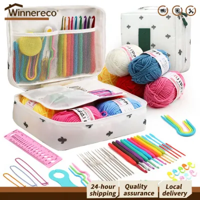 【Winnereco】 ชุดโครเชต์เริ่มต้นพร้อมลูกไหม 5 สีและถุงเก็บสะดวก เหมาะสำหรับทำผ้าพันคอ ถุงมือ และของตกแต่งบ้าน