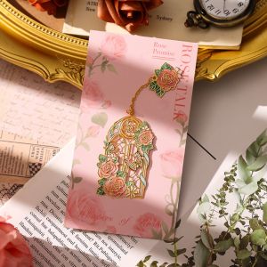 FUNG MALL Cổ điển Dấu trang hình hoa hồng kim loại Sáng tạo Hoa hồng Dấu trang trang trí Tinh tế Phong cách Trung Quốc Hoa văn men rỗng Phụ Kiện Đọc Sách
