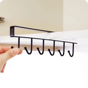 6 Hooks Kitchen Hanger Iron Hooks Shelf Free Of Punch Rack For Kitchen Cabinet Cupboard橱柜挂钩