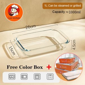 Rectangular Tempered Glass Bakeware Set with Handles - 1.0/1.5/2.2/3L Microwave Oven Safe | Includes Color Gift Box #&