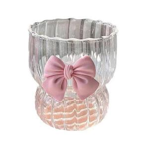 Glass Mug with Bowknot Charming Water Cup Glass Juice Cup Durable Drinkware Glass Material Suitable for Home and Office