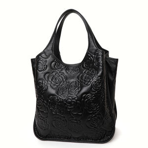 Aidrani  Solid color floral pattern womens handbag soft cowhide large capacity portable single shoulder underarm bag