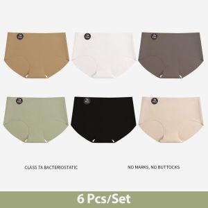 【M&M】6pcs Mid Waist Women Underwear 7A Ice Silk Seamless Panty Comfortable Antibacterial Skin-Friend