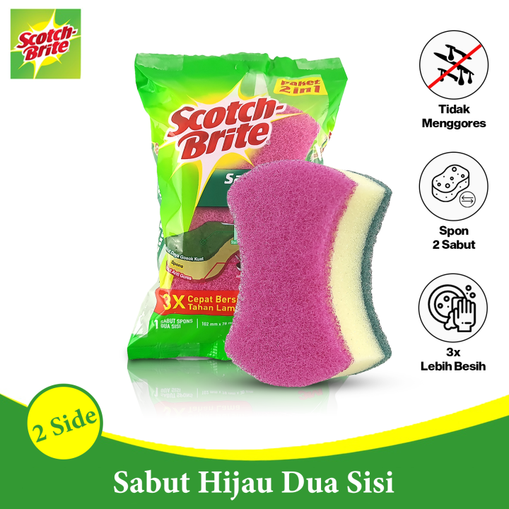 3m Scotch Brite Sabut Spons 1 Pack Dua Sisi 2 In 1 Busa Cuci 3m Id 34