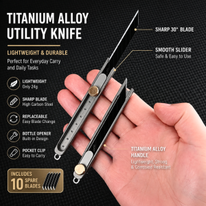 TL318 Titanium Utility Cutter EDC Box Cutter Retractable Craft Knife with 10 Spare Blades