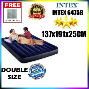 CSMall - INTEX 64758 (137 x 191 x 25CM - Double Size) DURA-BEAM Standard Fiber-Tech Technology 25CM Extra Thick Midnight Green Downy Inflatable Flocked Queen Air Bed Air Mattress. (With Free 1x Repair Patch)