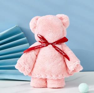 City Goods Cute Teddy Bear Folded Towel Hand Towel Cotton Face Towel with Free Mesh Bag GIFT