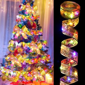 🎄𝐒𝐆 𝐋𝐨𝐜𝐚𝐥🎄5M 10M LED Christmas Tree Ribbon Decoration Lights LED Fairy Lights Battery Operated Light Double Bronzed Luminous Present Box Ribbon Lights