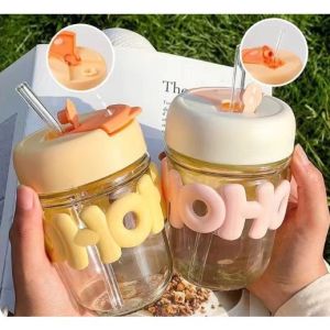 B.LIVEM 🔥50%OFF🔥แก้วกาแฟไม่มีไข่มุก ใส่น้ำ พร้อมหลอดแก้ว หูหิ้วสร้อยไข่มุก 350MLมาใหม่แก้วฟางถ้วยน้ำถ้วยกาแฟนักเรียนถ้วยนม