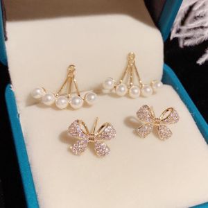 S925 Light luxury two wearing bow earrings Butterfly Stud Earrings Luxury Ear Studs Accessory
