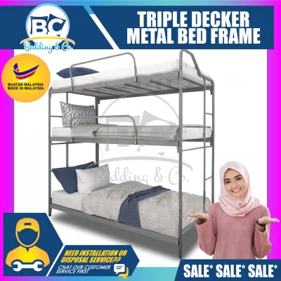 Single Size TRIPLE Metal Bunk Bed / Triple Decker / Double Decker Bed / Single Metal Bed / Single Bed / Couple Bed / Couple Bedframe / Adult Bedframe / Large Bed / Homestay Bed / Master Bedroom Bed / Katil Besi Kuat