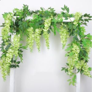 2 เมตร Wisteria เทียมไวน์ผ้าไหมแขวนดอกไม้ปลอมใบไวน์สำหรับสวนบ้าน พิธีกลางแจ้งงานแต่งงานโค้งดอกไม้ตกแต่งงานเทศกาลคริสต์มาส