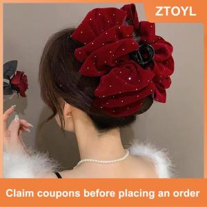 【ZTOYL】 1pc Black Red Velvet Bow Hairpin For Women Princess Head Grab Hair Claws Headdress Large Hair Clips Girls Hair Accessories