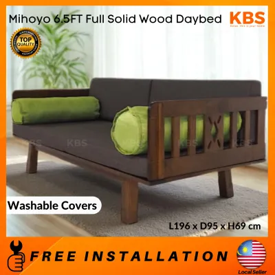 (FREE Installation+ Shipping) KBS Mihoyo 6.5FT Solid Wood Daybed / FULL SOLID WOOD / Sofa Bed / 3 Seat / L196 x D95 x H69 cm