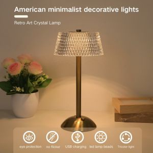 Modern Minimalist Crystal Bedside Lamp Touch Control Adjustable Brightness Night Light Suitable for Multiple Room Ambiance.