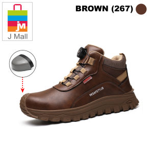 SAFETY SHOES microfiber leather 6KV Anti-Smash Anti-Puncture insulation boots wear-resistant water-proof breathable and comfortable rotating button protection work shoes - 267 (BROWN / BLACK)