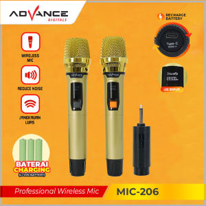 Advance Microphone Profesional 2 Mic Wireless Gold Bisa di Charger Original Wireless Bluetooth Mic 206 Microphone Garansi 1 tahun