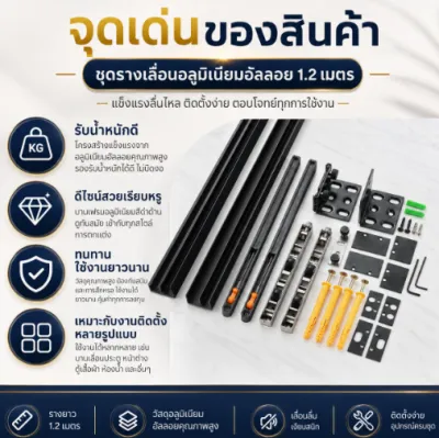 รางบานเลื่อนประตู ซ่อนรางมองไม่เห็น เงียบสนิท คุณภาพแข็งแรง ทนทาน ใช้ได้กับประตูหลายประเภท✨