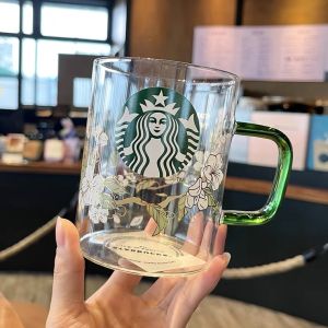 Starbucks Korean Green Pear Flower Glass Coffee Mug Summer Series Drinking Cup