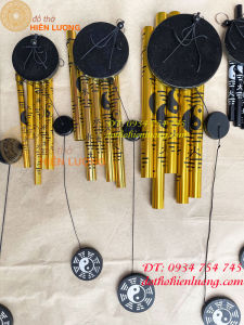 Chuông gió 5 ống bát quái bằng nhôm phong thủy 3 cỡ: Dài ống 22cm 28cm 35cm 3 màu: Đen vàng trắng