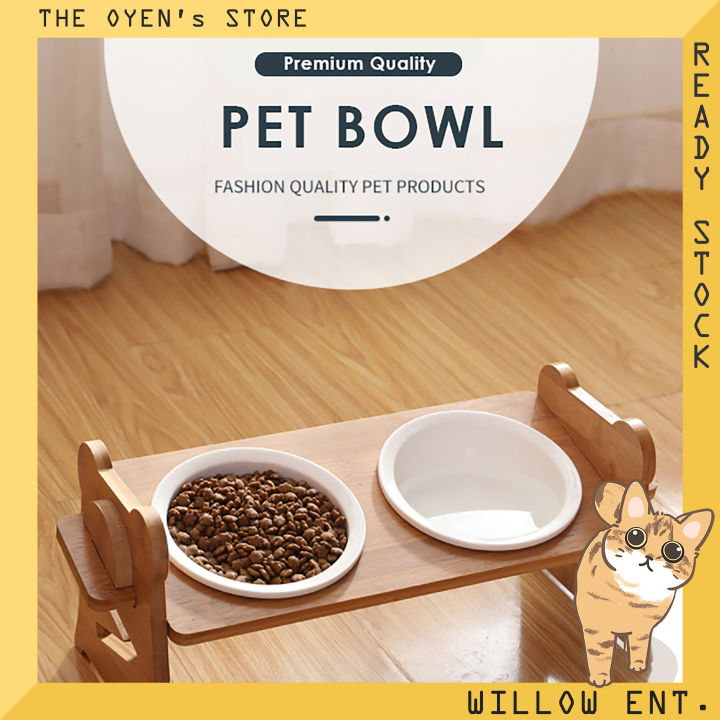 Elevated Cat Bowl with wood stand Ceramic bowl Lazada