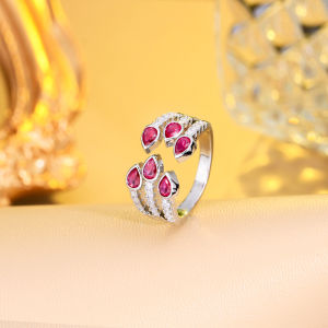 SEQUITO Say Mê Tear Drop Red AAA Zircon Lập Phương Paved Thiết Lập Vòng Tay Hở Nhẫn Có Thể Điều Chỉnh Phụ Nữ Hấp Dẫn Mạ Bạc Đảng Trang Sức Ngón Tay Cho Prom SR114