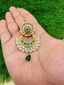 Artificial Rajasthani Kundan Pearl Borla Maang Tikka for Women Traditional Ethnic Head Jewellery 1 Pc